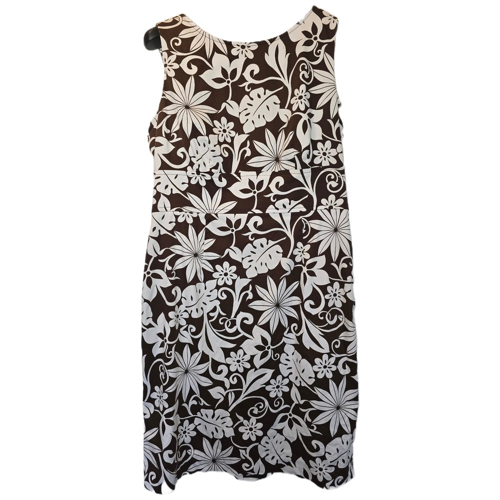 London Style Womens Brown White Tropical Floral Cutout Back Sheath Dress 16